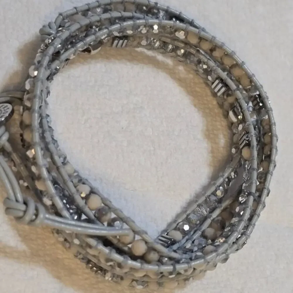 Victoria Emerson Gray Leather Multi Wrap Beaded Bracelet with Skull Charms Boho‎